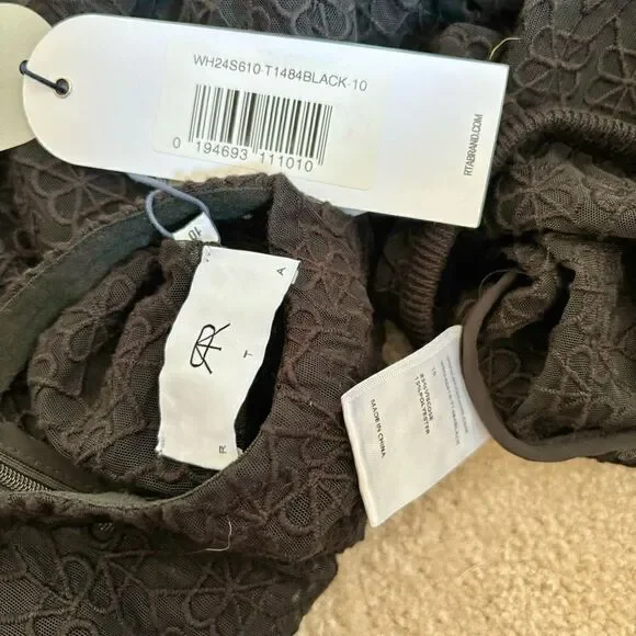 RtA Embroidered Mesh Mock Neck Long Sleeve Black Blouse Top Sz 10 NWT - Picture 7 of 9